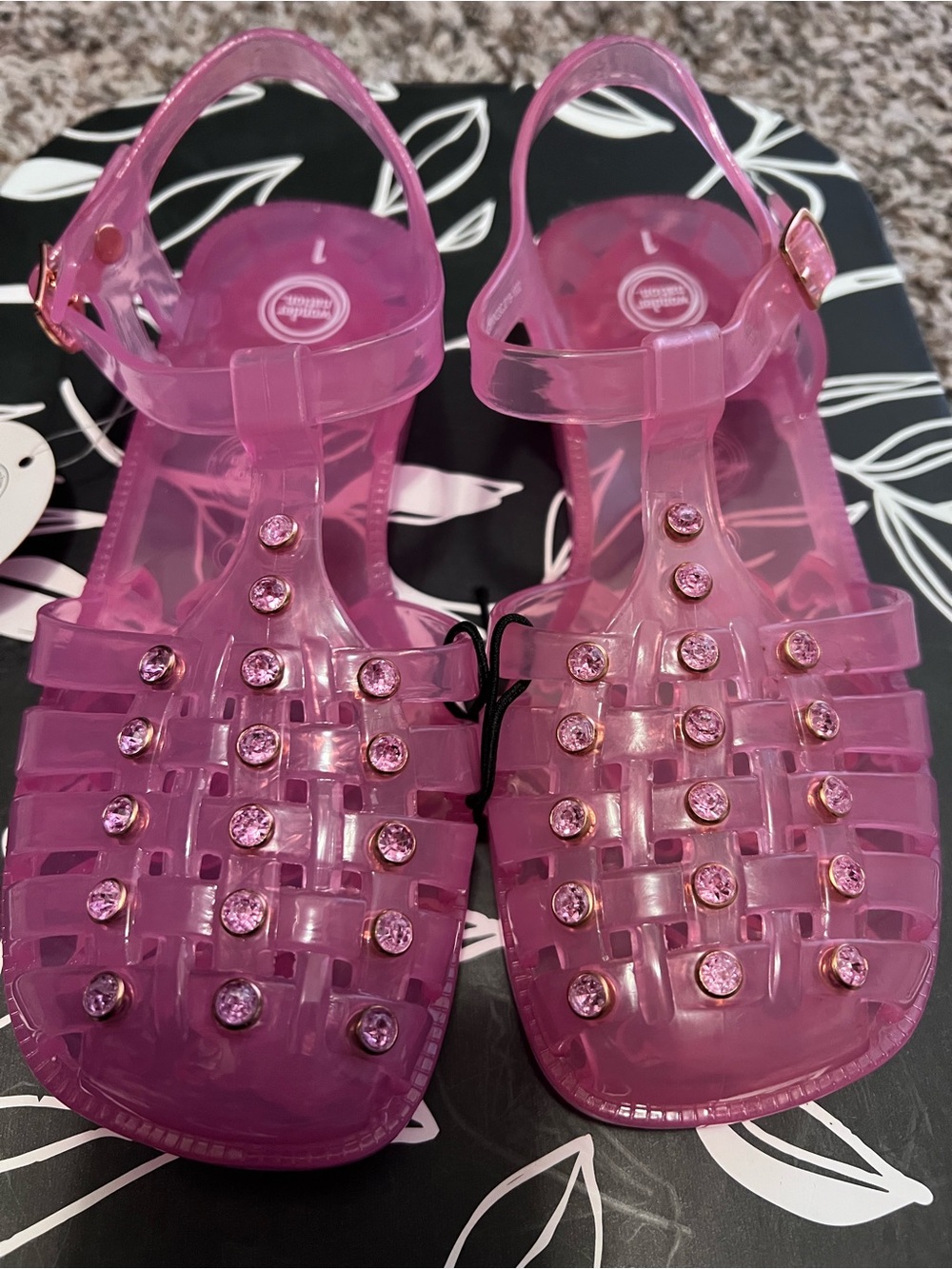 wonder nation Pink Jelly Slingback Sandals with Gem Studs
